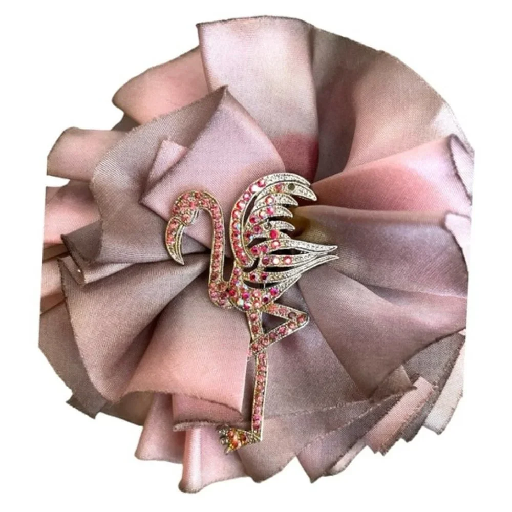 Vintage Pink Flamingo Sparkling Rhinestone Brooch Pin